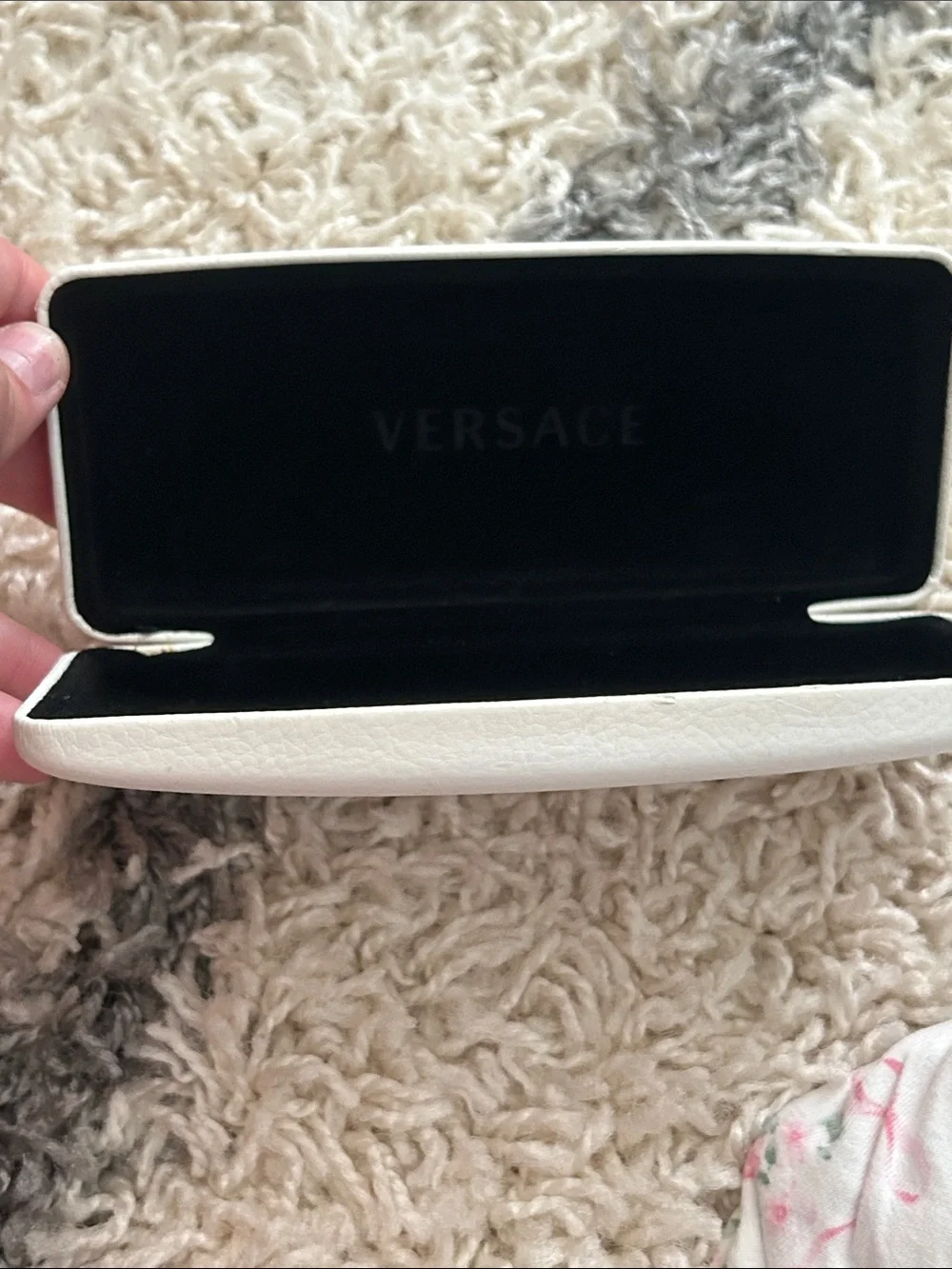 Versace Cream Leather Sunglass Case with Gold Logo